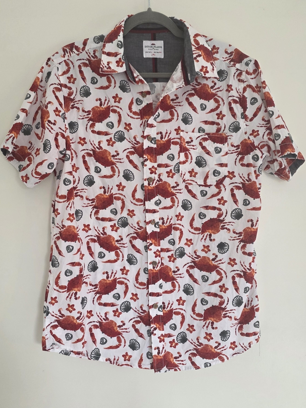 Ditch Plains Ricky Singh Crab Hawaiian Shirt L Resortwear Tropical Streetwear